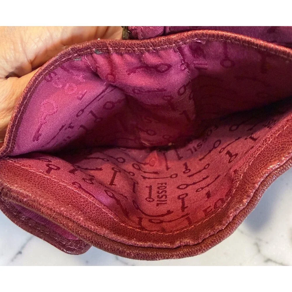 Fossil Wallet Burgundy Leather Bifold  Zip Coin Pocket